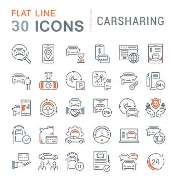 Set Vector Line Icons of Carsharing. Stock Illustration