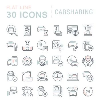 Set Vector Line Icons of Carsharing. イラスト素材
