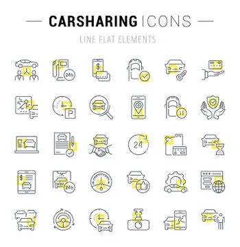 Set Vector Line Icons of Carsharing. Stock Illustration