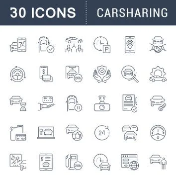Set Vector Line Icons of Carsharing. Stock Illustration