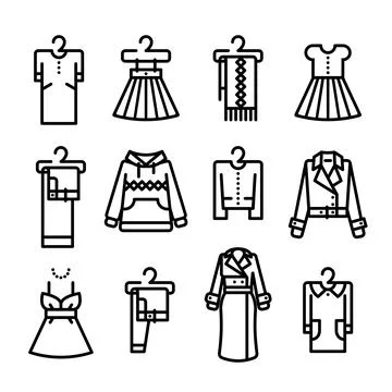 Set of vector line icons of clothes Stock Illustration