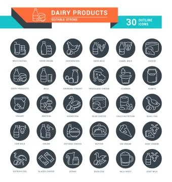 Set Vector Line Icons of Dairy Products. Free Stock Illustration