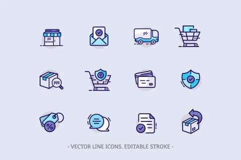 Set Vector Line Icons E-Commerce. Editable Stroke. Icon for web design and mo Stock Illustration