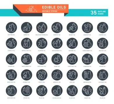 Set Vector Line Icons of Edible Oils. Free Stock Illustration