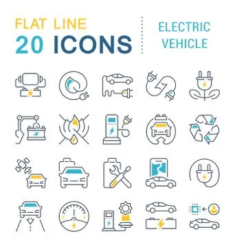 Set Vector Line Icons of Electric Vehicle. Stock Illustration