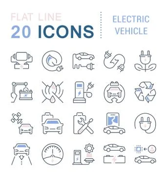 Set Vector Line Icons of Electric Vehicle. Stock Illustration