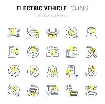 Set Vector Line Icons of Electric Vehicle. Stock Illustration