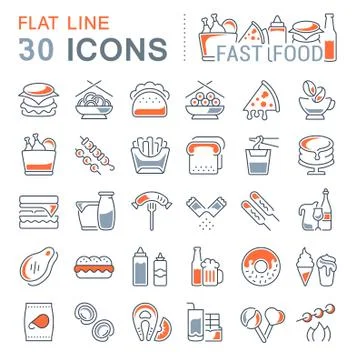 Set Vector Line Icons of Fast Food. Free Stock Illustration