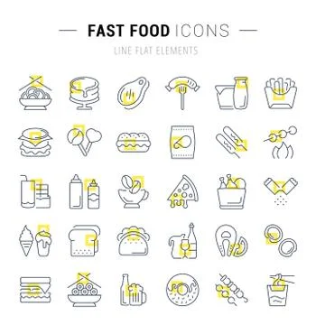 Set Vector Line Icons of Fast Food. Free Stock Illustration