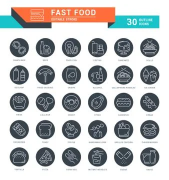 Set Vector Line Icons of Fast Food. Free Stock Illustration