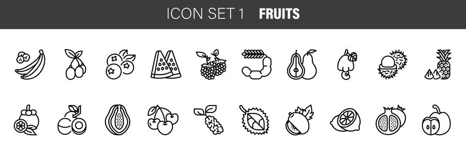 Set vector line icons in flat design Fruit with elements for mobile concepts  Stock Illustration