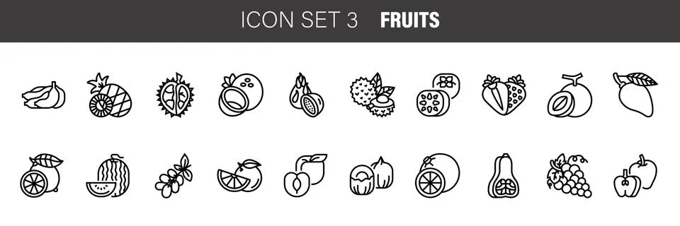Set vector line icons in flat design Fruit with elements for mobile concepts  Stock Illustration