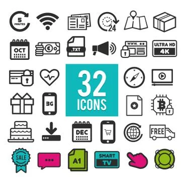 Set vector line icons in flat design with elements for mobile concepts and we Illustrazione stock