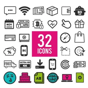 Set vector line icons in flat design with elements for mobile concepts and we Stock Illustration