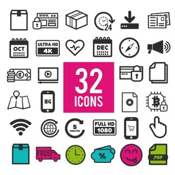 Set vector line icons in flat design with elements for mobile concepts and we Stock Illustration