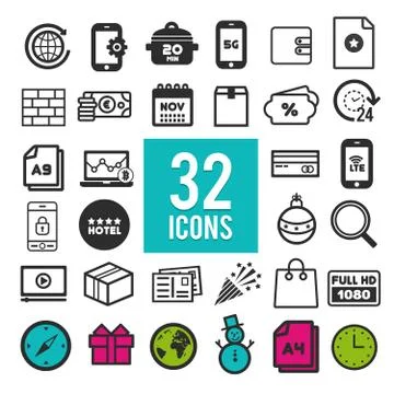 Set vector line icons in flat design with elements for mobile concepts and we Illustrazione stock