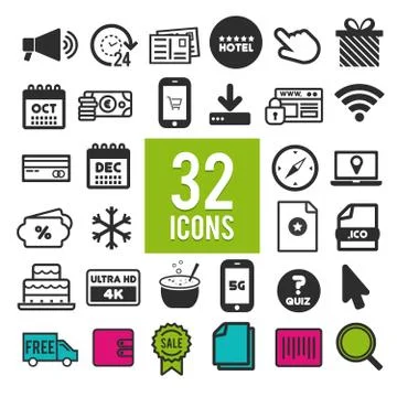 Set vector line icons in flat design with elements for mobile concepts and we Illustrazione stock