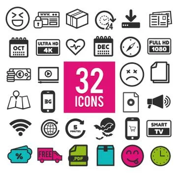 Set vector line icons in flat design with elements for mobile concepts and we Stock Illustration