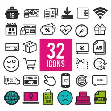 Set vector line icons in flat design with elements for mobile concepts and we Stockillustratie