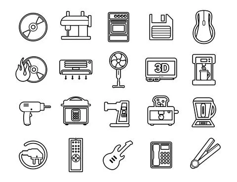 Set vector line icons in flat design technology. Collection modern infographi Illustrazione stock