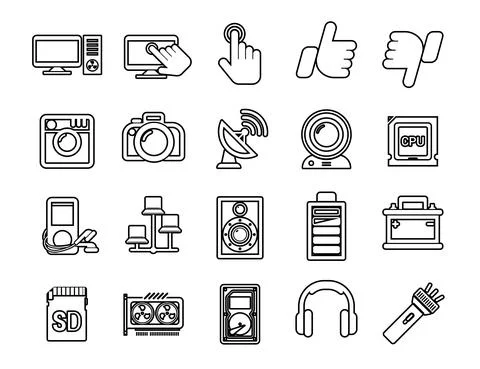 Set vector line icons in flat design technology. Collection modern infographi Illustrazione stock