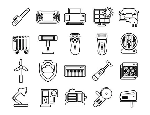 Set vector line icons in flat design technology. Collection modern infographi Illustrazione stock
