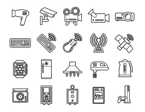 Set vector line icons in flat design technology. Collection modern infographi Illustrazione stock