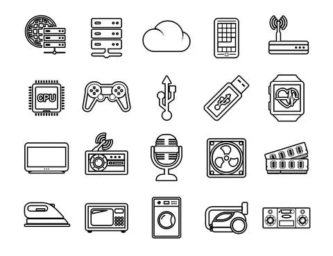 Set vector line icons in flat design technology. Collection modern infographi Illustrazione stock