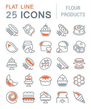 Set Vector Line Icons of Flour Products. 無料イラスト素材