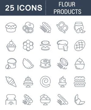 Set Vector Line Icons of Flour Products. 無料イラスト素材