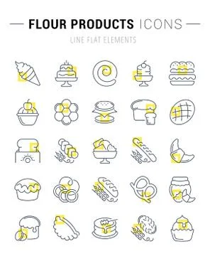 Set Vector Line Icons of Flour Products. Free Stock Illustration