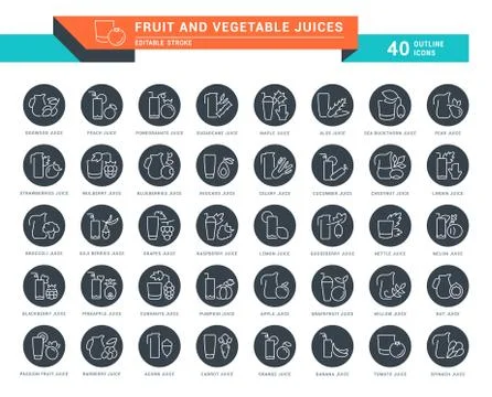 Set Vector Line Icons of Fruit and Vegetable Juices. Free Stock Illustration