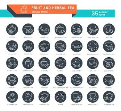 Set Vector Line Icons of Fruit and Herbal Tea. Stock Illustration