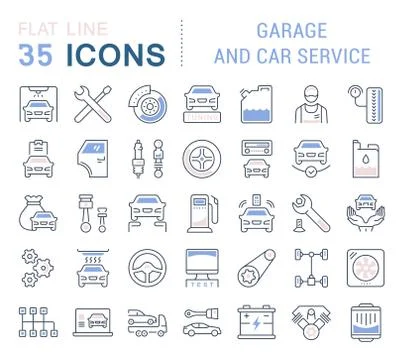 Set Vector Line Icons of Garage and Car Service. Stock Illustration