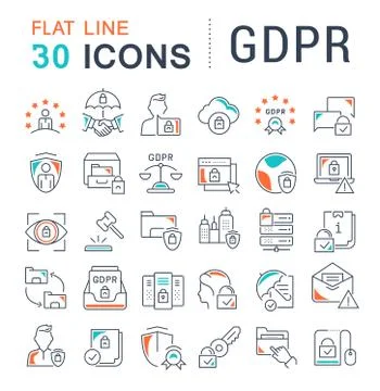 Set Vector Line Icons of GDPR. Stock Illustration
