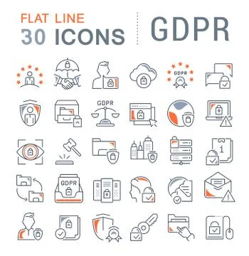 Set Vector Line Icons of GDPR. Stock Illustration