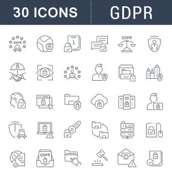 Set Vector Line Icons of GDPR. Stock Illustration