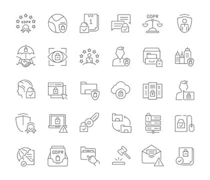 Set Vector Line Icons of GDPR. イラスト素材