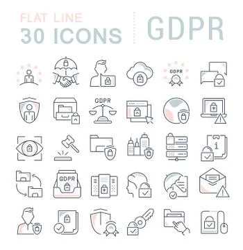 Set Vector Line Icons of GDPR. Illustrazione stock