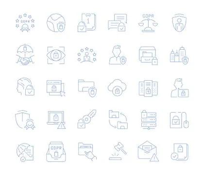 Set Vector Line Icons of GDPR. Ilustração Stock