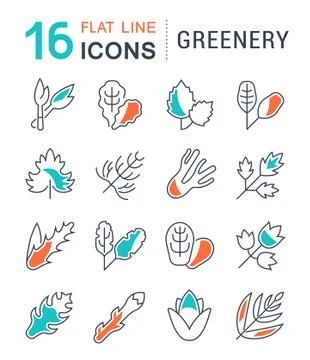 Set Vector Line Icons of Greenery. Free Stock Illustration