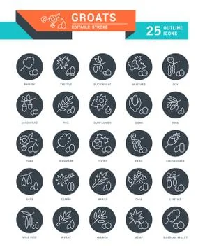 Set Vector Line Icons of Groats. Free Stock Illustration