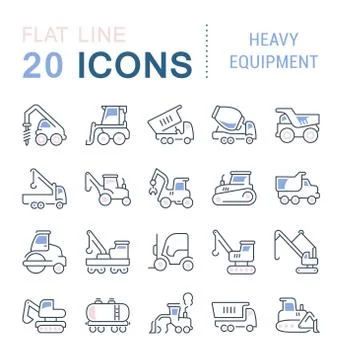 Set Vector Line Icons of Heavy Equipment. Stock Illustration