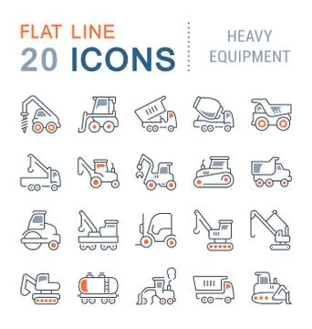 Set Vector Line Icons of Heavy Equipment. Stock Illustration