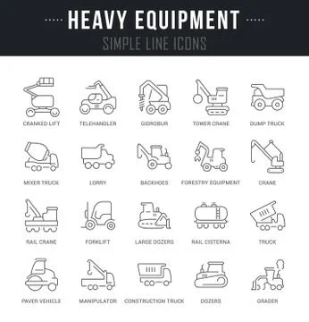Set Vector Line Icons of Heavy Equipment. Stock Illustration