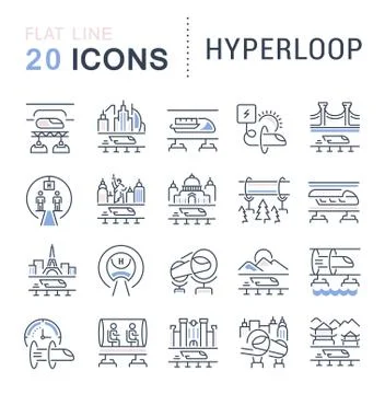 Set Vector Line Icons of Hyperloop. 스톡 일러스트