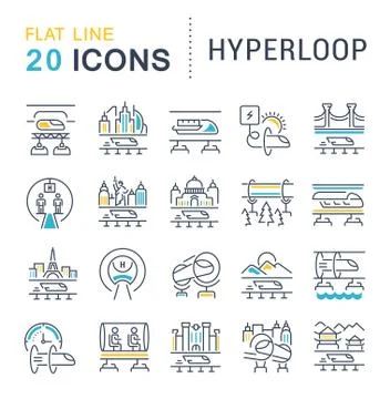 Set Vector Line Icons of Hyperloop. 스톡 일러스트