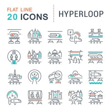 Set Vector Line Icons of Hyperloop. 스톡 일러스트