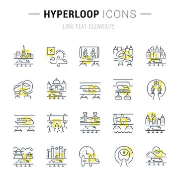 Set Vector Line Icons of Hyperloop. Stock Illustration