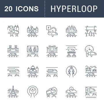 Set Vector Line Icons of Hyperloop. Illustrazione stock